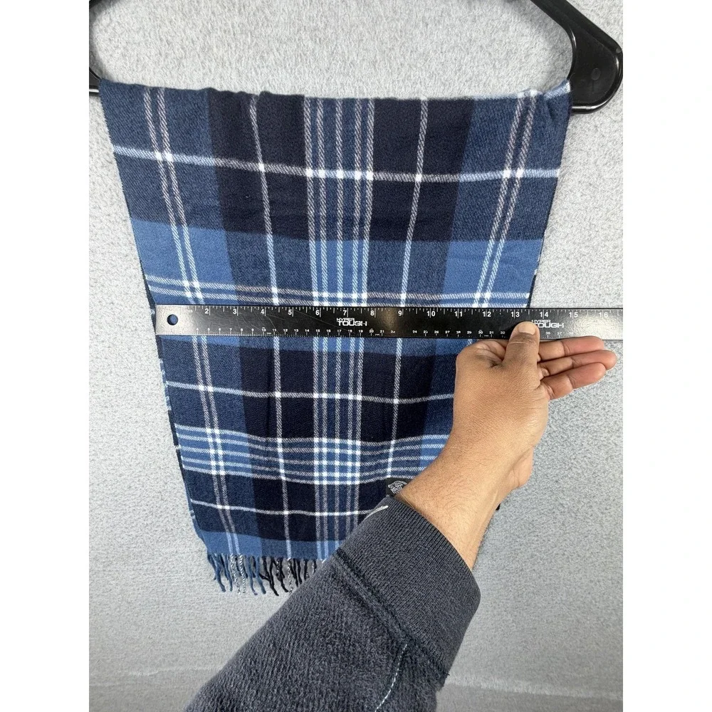 Cashmere Feel Scarf Mens One Size Blue Plaid Fringe Soft Winter Neck Warmer